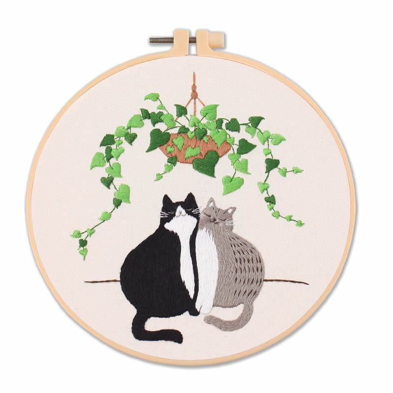 Cozy Cat Greenery - Themed DIY Embroidery Kits