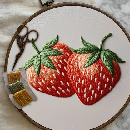 Rubbyoo Embroidery Kit- Two Big Strawberries | For Beginners DIY Craft Kits