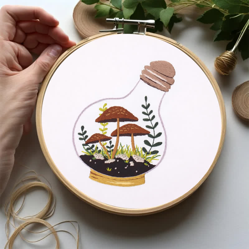 Rubbyoo Embroidery Kit - Glass Bottle Mushroom