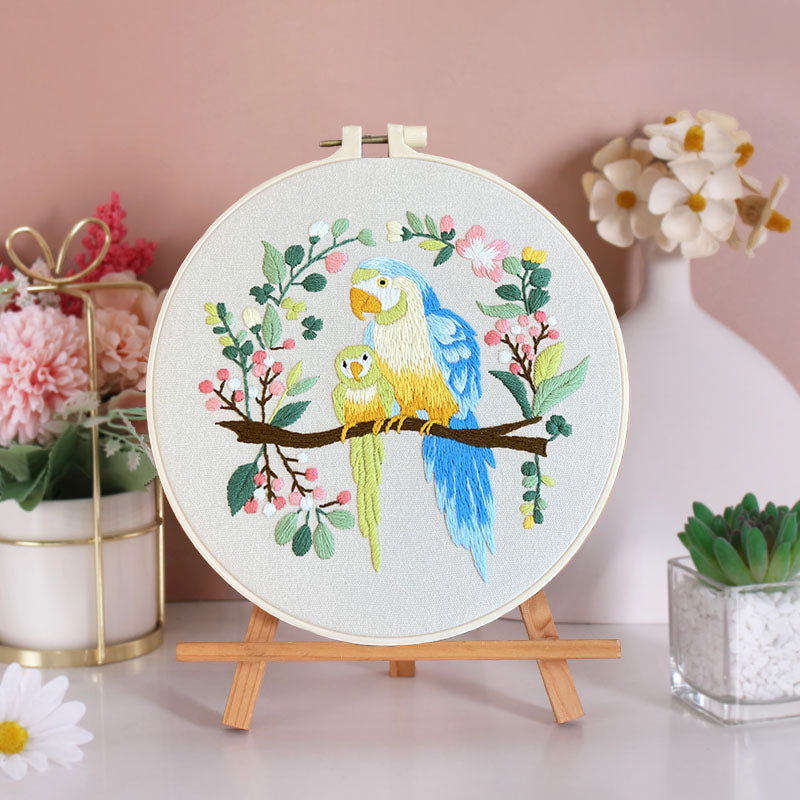 Feathered Friends And Floral Lover Embroidery Kit