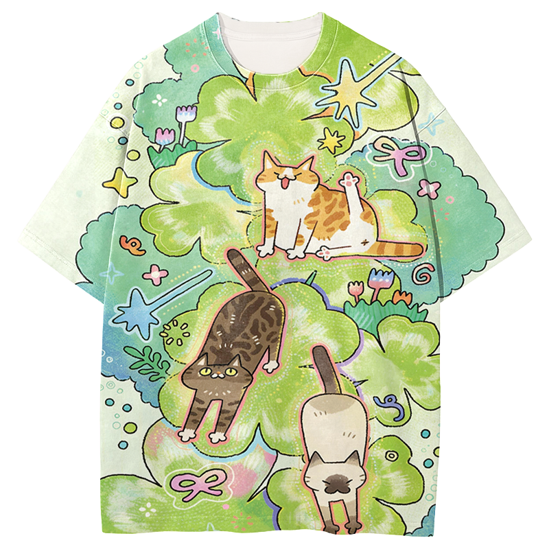 Cats Stretching Graphic Print T-Shirt