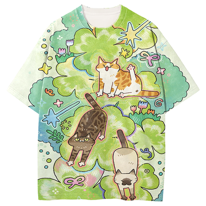 Cats Stretching Graphic Print T-Shirt