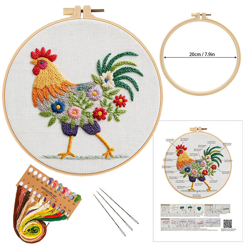 Floral Rooster - Themed DIY Embroidery Kits