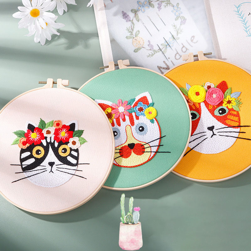 Floral Cat - Themed DIY Embroidery Kits