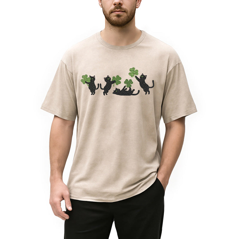 St Patricks Day Cat Washed T-Shirt