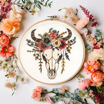 Rubbyoo Embroidery Kit - Floral Skull | Hand Stitch  Wall Decor