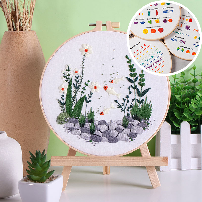 UrCustomHUB “Garden Beneath the Water” Embroidery Kit: Where Fish, Ferns, and Flowers Come Alive
