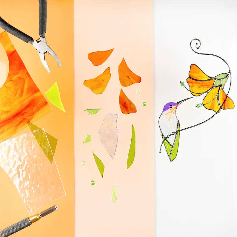 Hummingbird Stained Glass Sun Catcher - Home Decoration
