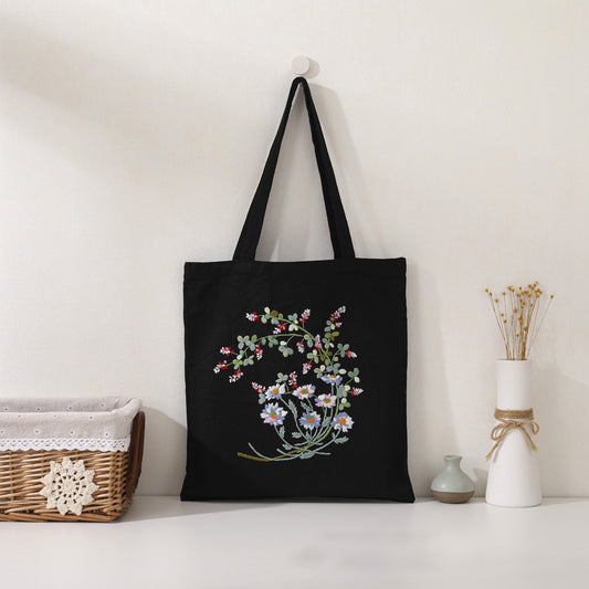 Wild Daisy Elegance Embroidered Tote: Embroider Your Unique Style