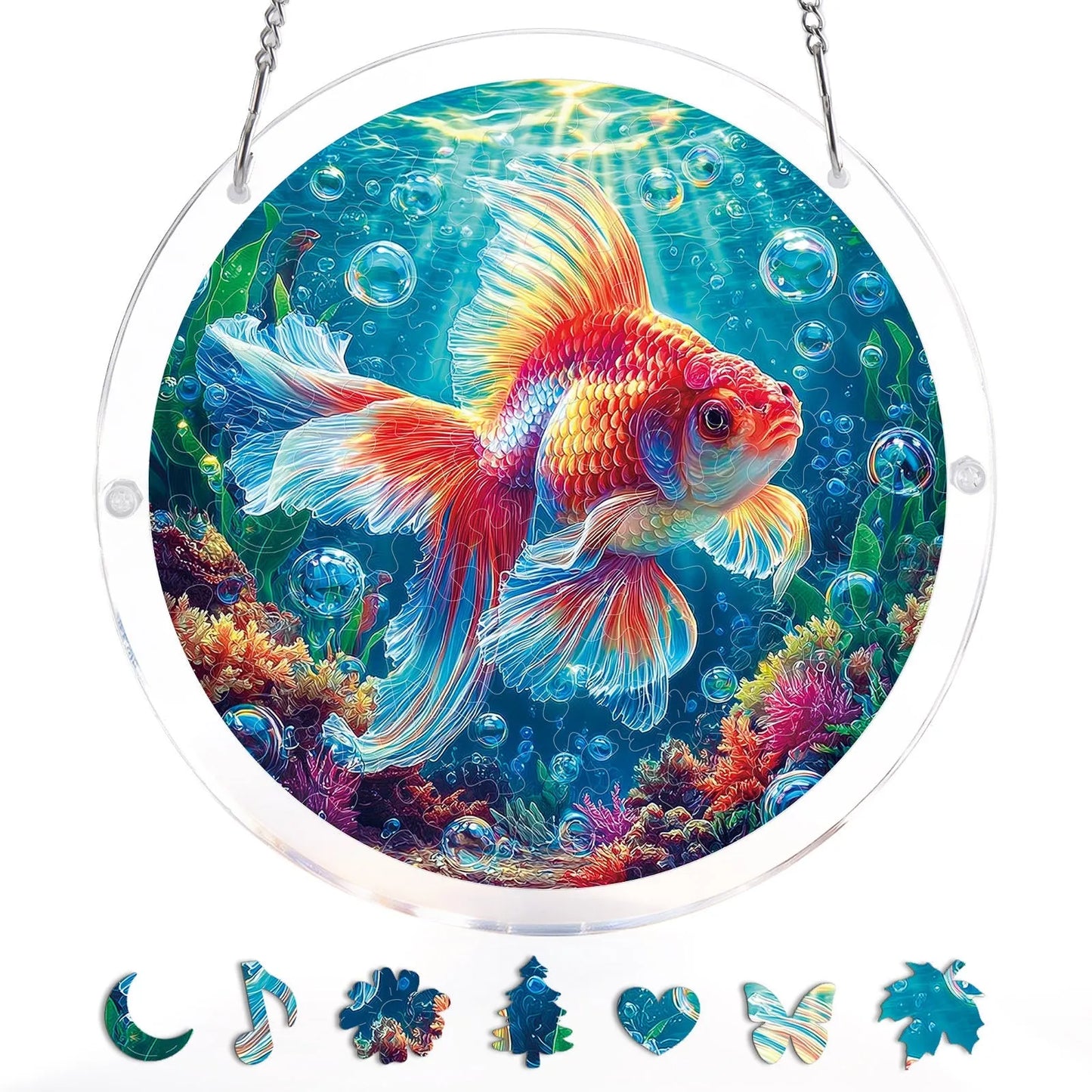 Acrylic Jigsaw Puzzle Suncatcher - Starflame Goldfish