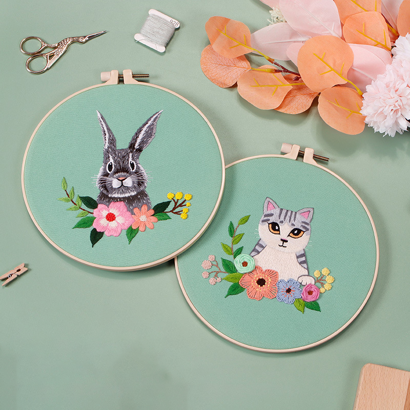 Enchanted Forest Embroidery Kit Series with cats/deers/squirrels/fox/rabbits
