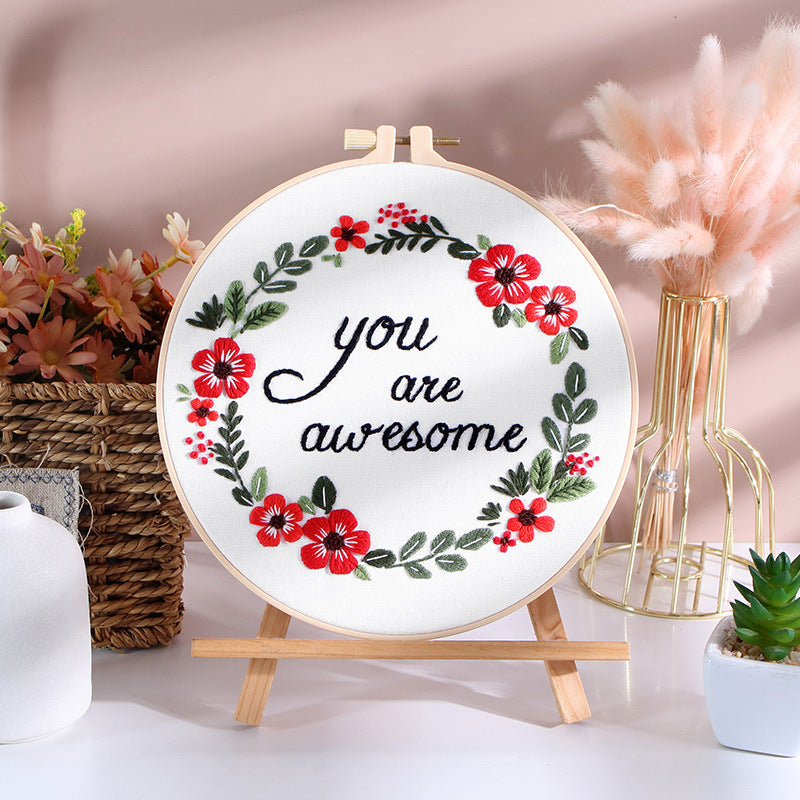 Positivity Floral Wreath  -Themed DIY Embroidery Kits
