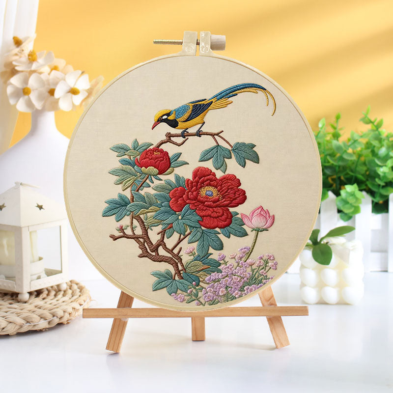 Peony And Bird Embroidery Kit