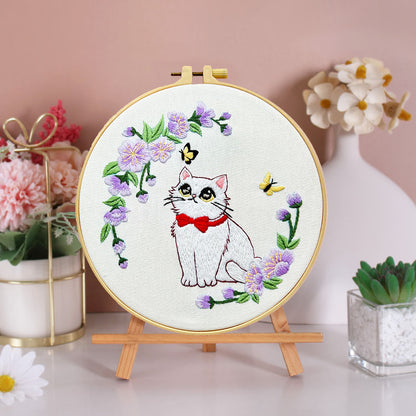 Whimsical Cat And Garden Embroidery Kit