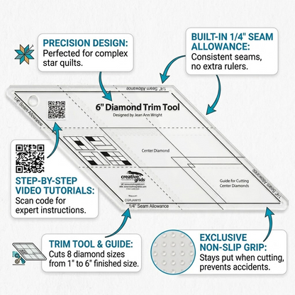 Diamond Trim Tool-Quilt Sewing Ruler - With Instructions