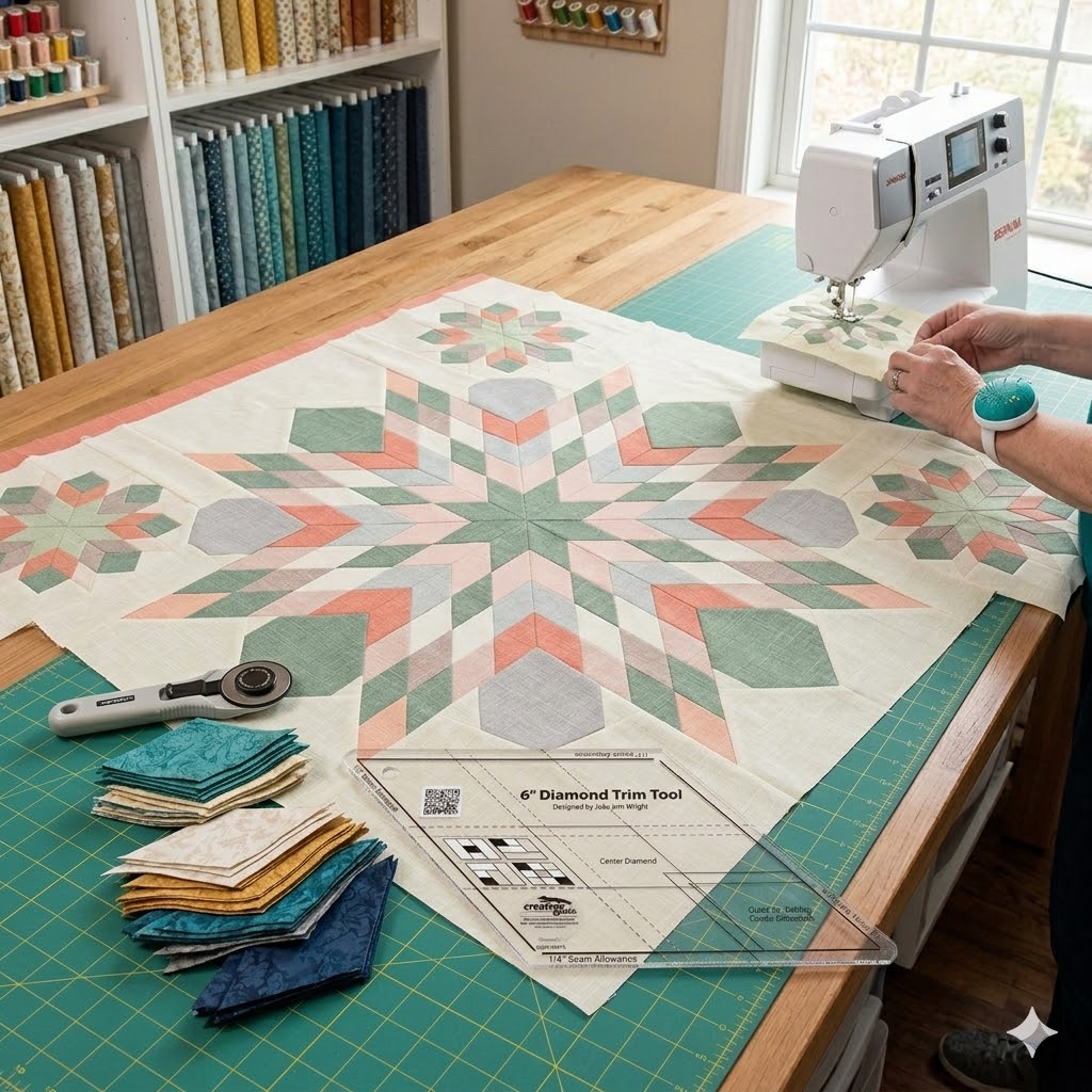 Diamond Trim Tool-Quilt Sewing Ruler - With Instructions