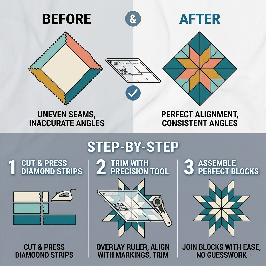 Diamond Trim Tool-Quilt Sewing Ruler - With Instructions