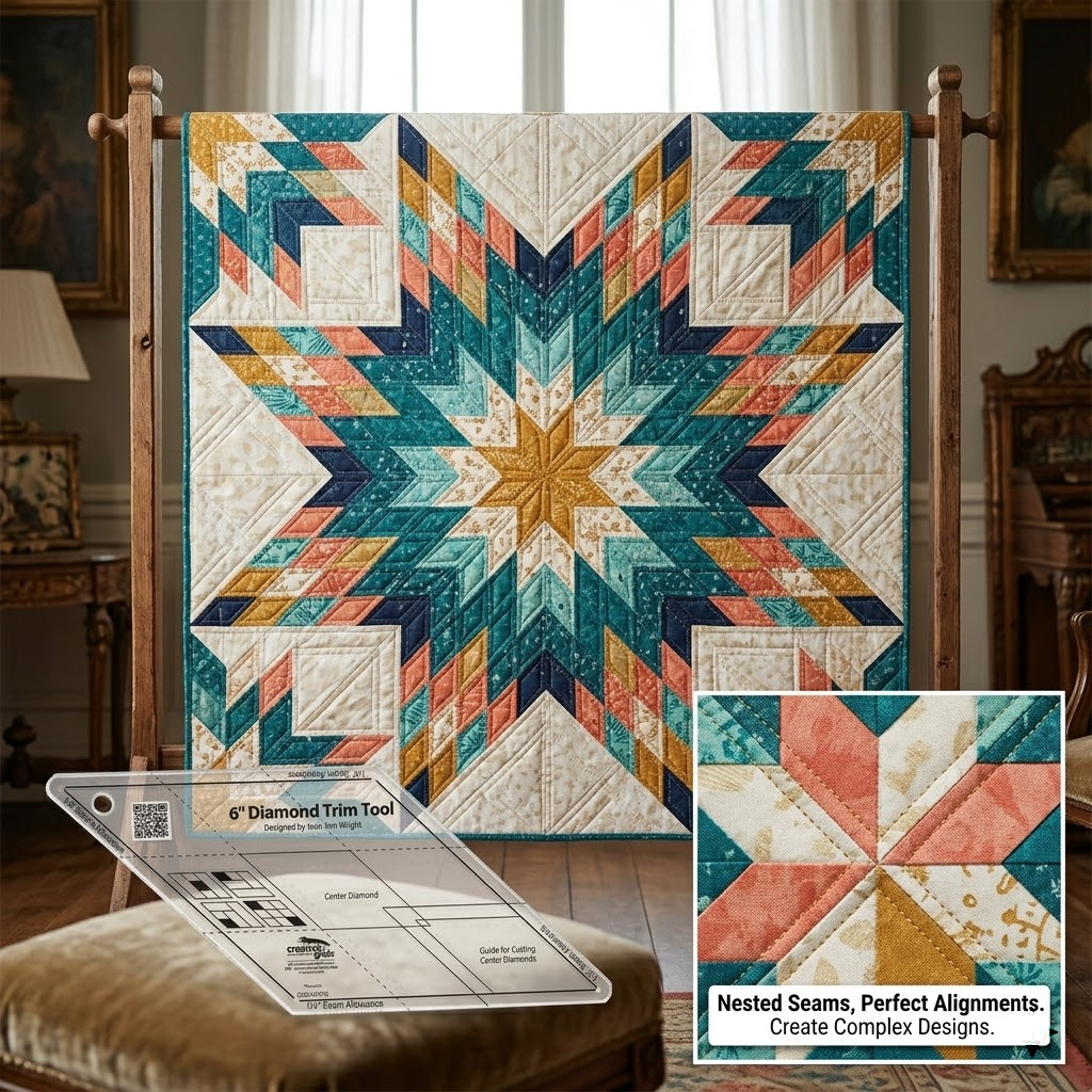 Diamond Trim Tool-Quilt Sewing Ruler - With Instructions