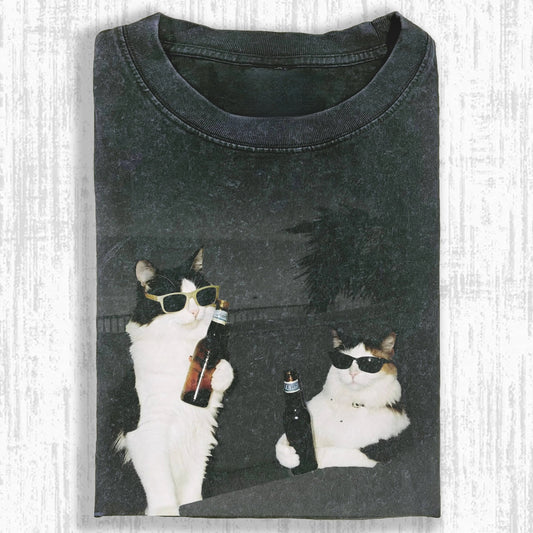 Wacky Cats with Beer & Sunglasses T-shirt
