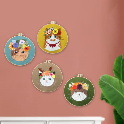 Feline Floral Embroidery Kit