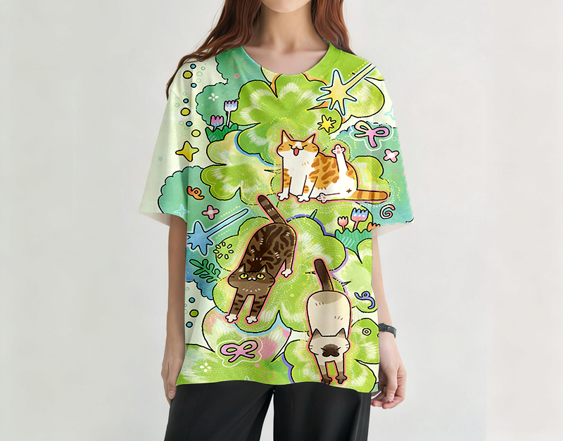 Cats Stretching Graphic Print T-Shirt