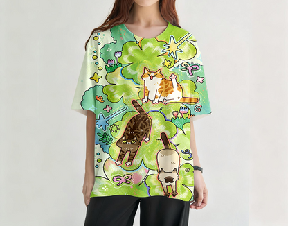 Cats Stretching Graphic Print T-Shirt