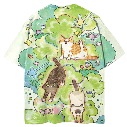 Cats Stretching Graphic Print T-Shirt