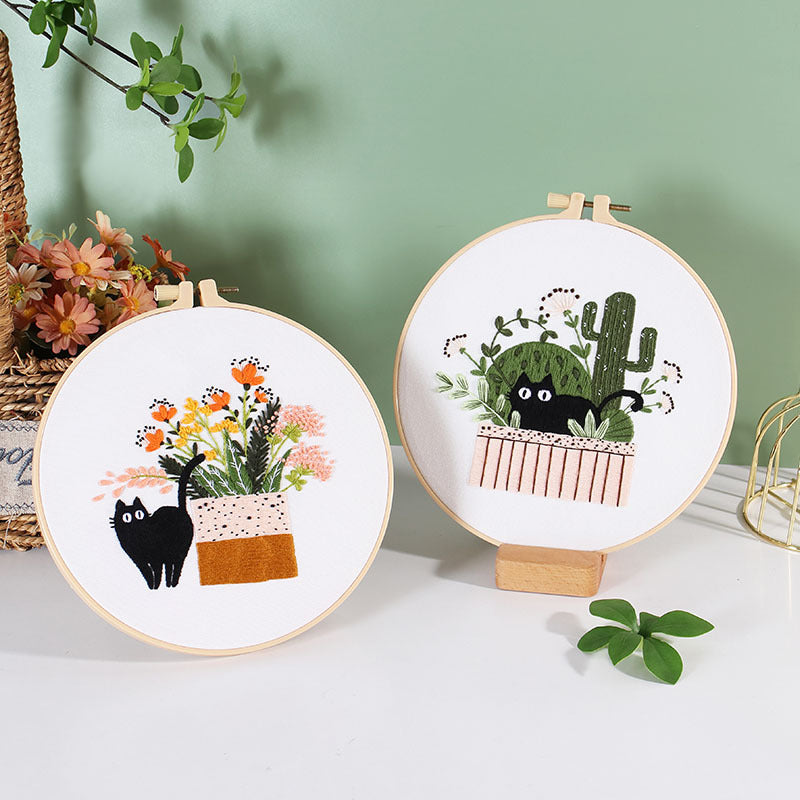 Holiday Cats Embroidery Kit for Beginners