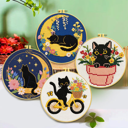 Whimsical Black Cat Embroidery Kit