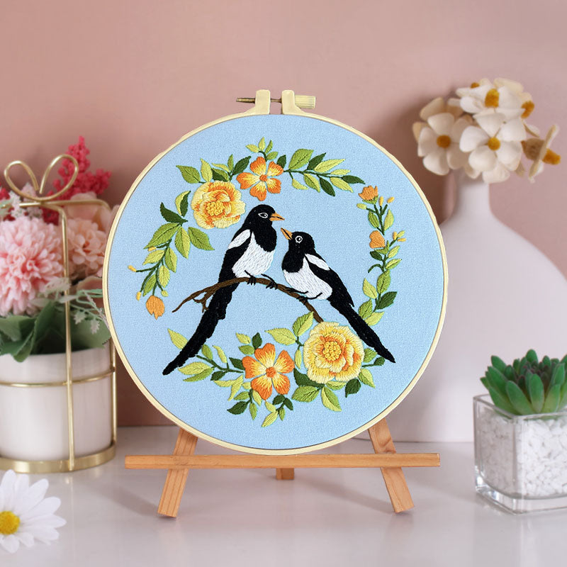 Feathered Friends And Floral Lover Embroidery Kit