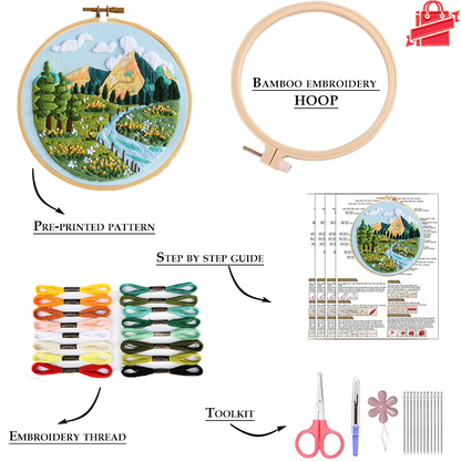 UrCustomHUB Scenic Serenity Embroidery Kit: Let Every Stitch Paint a Landscape