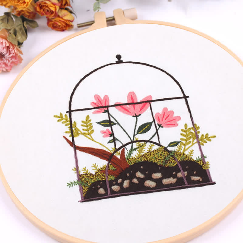 Rubbyoo Embroidery Kit - Flowers And Plants In Cage