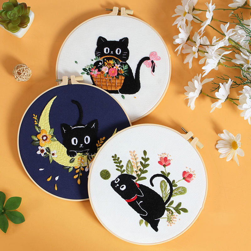Holiday Black Cats Embroidery Kit