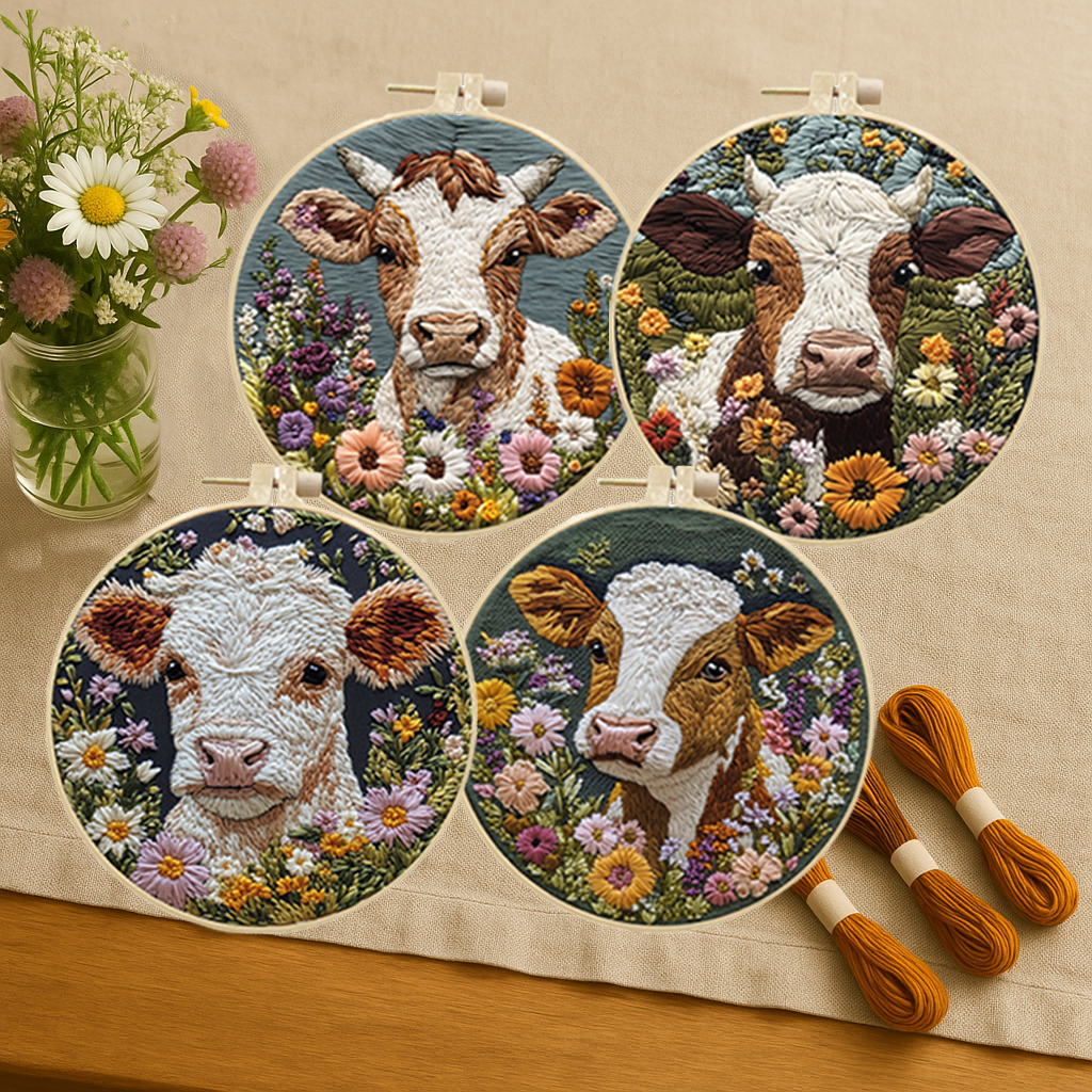 Pasture Charm Cow Embroidery Kit: Stitch the Gentle Soul of the Countryside