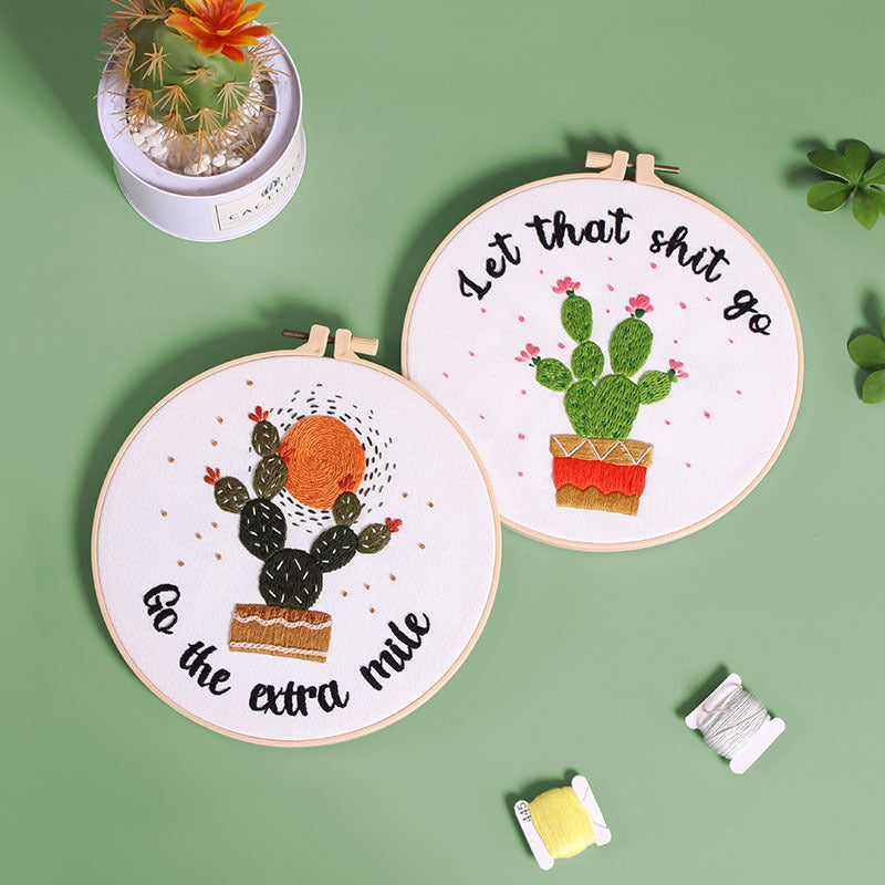 Motivational Cactus Embroidery Kit: Craft Your Inspiring Masterpiece