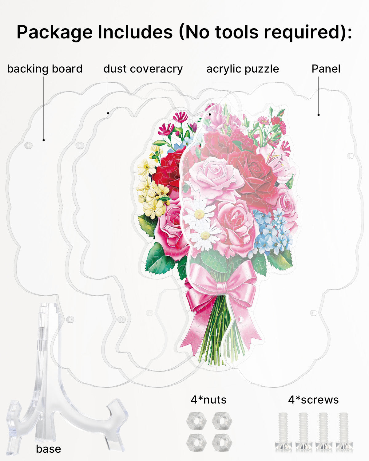 Acrylic Jigsaw Puzzle Suncatcher - Blooming Rose Bouquet