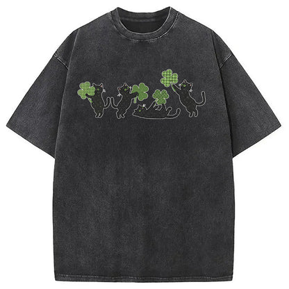 St Patricks Day Cat Washed T-Shirt