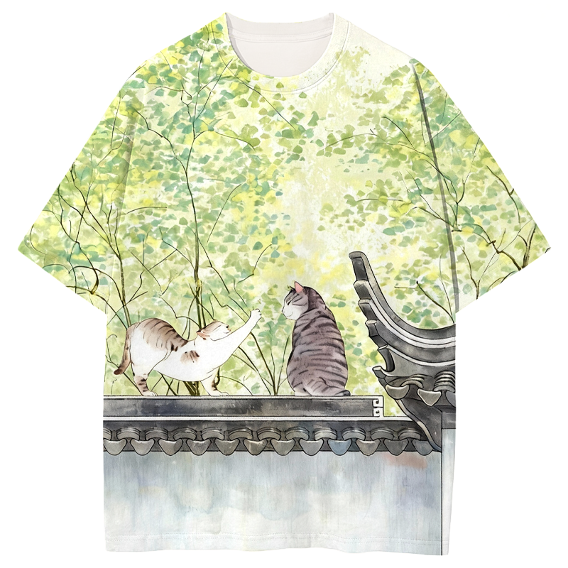 The Cat on The Wall Graphic Print T-Shirt