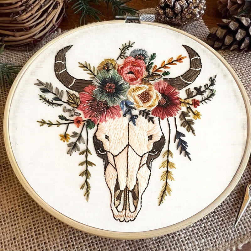 Rubbyoo Embroidery Kit - Floral Skull | Hand Stitch  Wall Decor