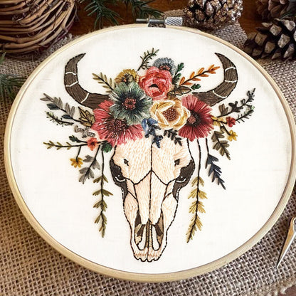 Rubbyoo Embroidery Kit - Floral Skull | Hand Stitch  Wall Decor