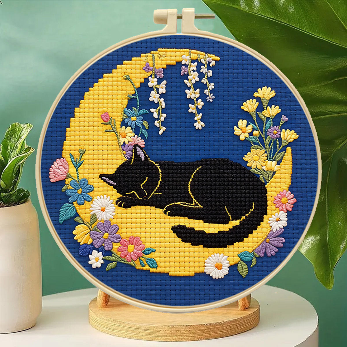 Whimsical Black Cat Embroidery Kit