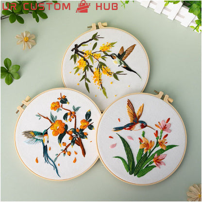UrCustomHUB Hummingbird Garden Embroidery Kit: Let Every Stitch Catch A Flutter