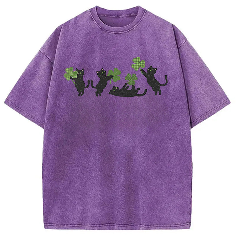 St Patricks Day Cat Washed T-Shirt