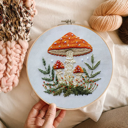 Rubbyoo Embroidery Kit- Mushrooms  Easy  Embroidery Kit For Beginners | Autumn Crafts