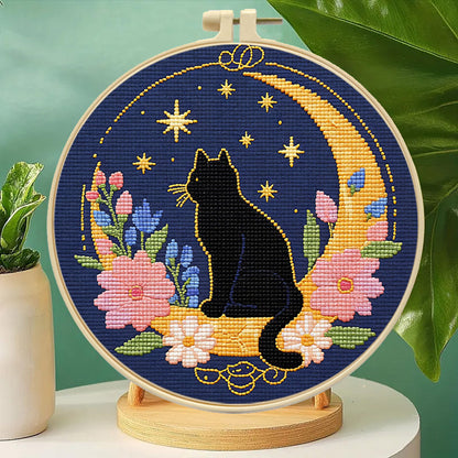 Whimsical Black Cat Embroidery Kit