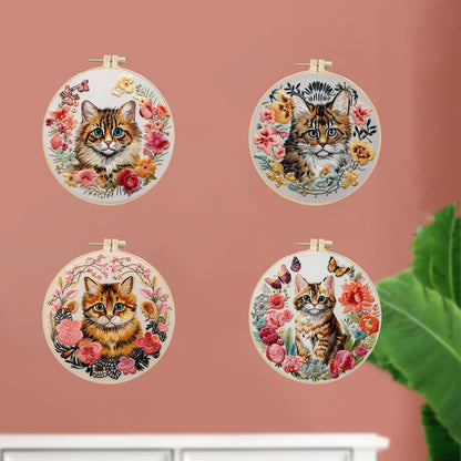 Cats And Carnations Embroidery Kit