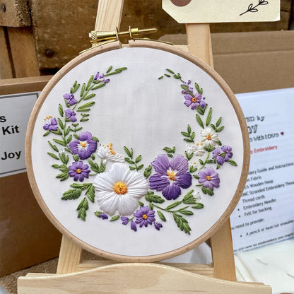 Rubbyoo Embroidery Kit- White And Purple Garland | For Craft Lover Hand Stitch