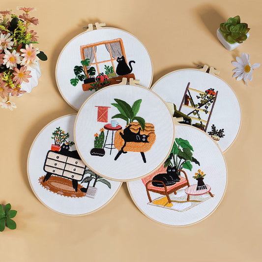Cozy Black Cat Nook - Themed DIY Embroidery Kits