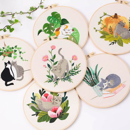 Cozy Cat Greenery - Themed DIY Embroidery Kits