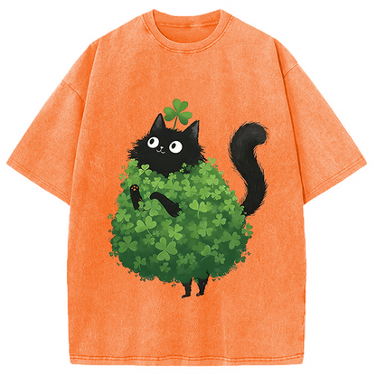 St. Patrick's Day Decorated Cat Washed T-Shirt